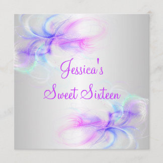 Convite Doce 16 Anis Prata e Púrpura Azul Rosa