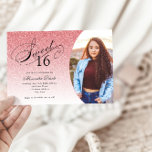 Convite Doce 16 Aniversário Bebê Rosa Glitter Foto<br><div class="desc">Este convite de aniversário brilhante de tendências apresenta um elegante título de tipografia e sua foto favorita. Adicione seu texto personalizado usando o formulário modelo. Opções adicionais para texto e layout estão disponíveis se você optar por personalizar ainda mais.</div>