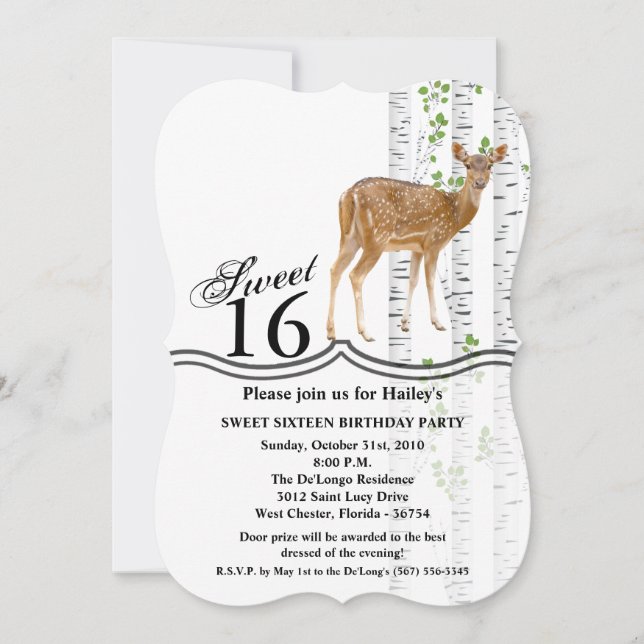 Convite Doce 16 Aniversário Conite Deer Doe Woodland Buck  (Frente)