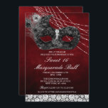 Convite Doce 16 Aniversário de Máscara de Diamante<br><div class="desc">Doce 16 Dezesseis Aniversário - Convite para Bola de Mascarada de Máscara Negra e Lace Vermelha</div>