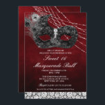 Convite Doce 16 Aniversário de Máscara de Diamante<br><div class="desc">Doce 16 Dezesseis Aniversário - Convite para Bola de Mascarada de Máscara Negra e Lace Vermelha</div>