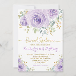 Convite Doce 16 Aniversário Doce Dourado Floral Roxo Sesse