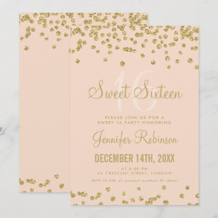 Convite Doce 16 Aniversário Dourado Lâmpada Confetti
