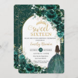 Convite Doce 16 Aniversário Emerald Green Princesa Floral<br><div class="desc">Personalize este adorável convite de aniversário do Sweet 16 / quinceañera / com uma redação simples e rápida,  basta pressionar o botão personalizá-lo para reorganizar e formatar o estilo e a colocação do texto. Itens correspondentes disponíveis no repositório! c) O Feliz Cat Studio</div>