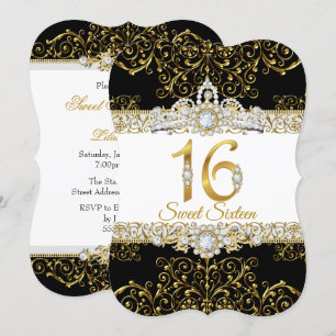Convite Doce 16 Aniversário Preto Dourado Diamante Glamour