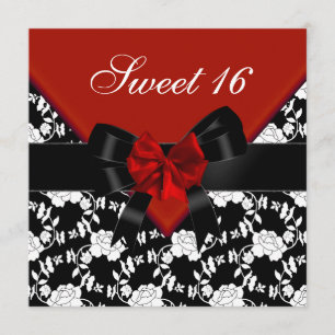 Convite Doce 16 Aniversário Vermelho Preto Branco Floral L