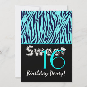 Convite Doce 16 Aniversário Zebra Stripes Azul Azul Azul