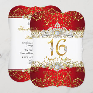 Convite Doce 16 Anos Ouro Diamante Vermelho Glamour Aniver