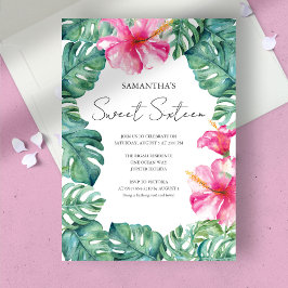 Convite Doce 16 Aquarela Rosa Floral Tropical