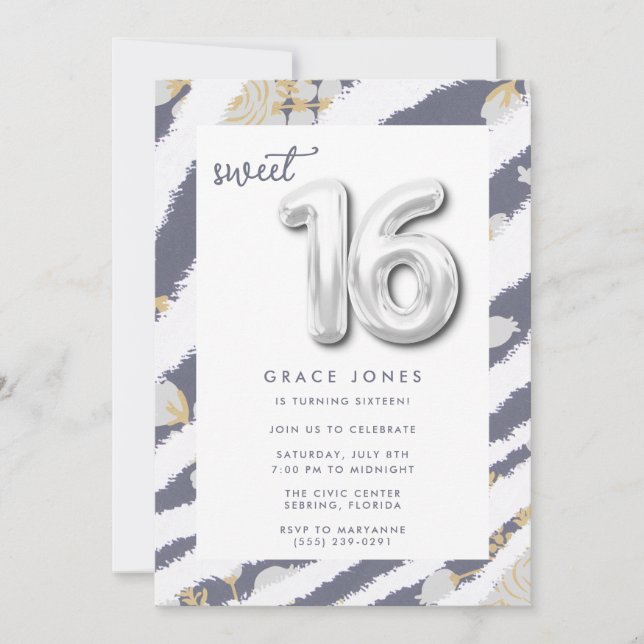 Convite Doce 16 Balões de Aniversário Festa de Menina (Frente)