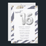 Convite Doce 16 Balões de Aniversário Festa de Menina<br><div class="desc">Azul bonito com um design prateado de 16 balões com 16 convites de aniversário. Adicione os detalhes da sua festa a este convite de aniversário,  perfeito para comemorar o seu 16º aniversário.</div>