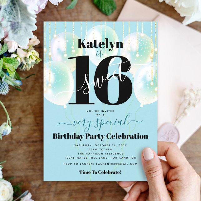 Convite Doce 16 Balões de Balões de Grelha Grelha de Anive (Criador carregado)