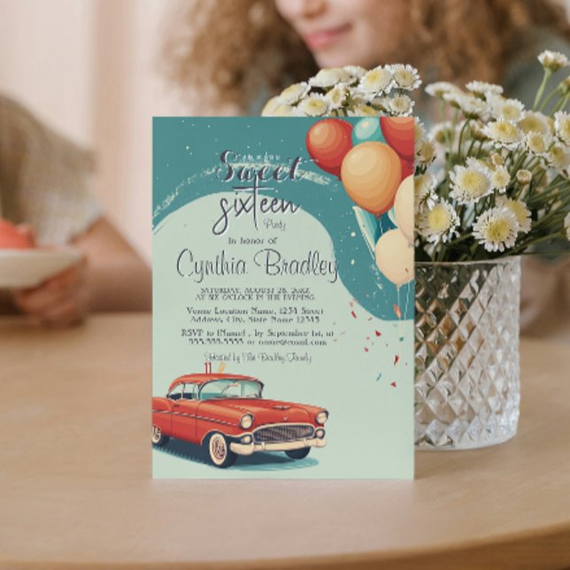 Convite Doce 16 Balões e Carro de Festa de aniversário I (Criador carregado)