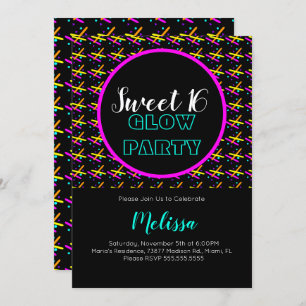 Convite Doce 16 Beam Neon Louco Brilhando No Partido Escur