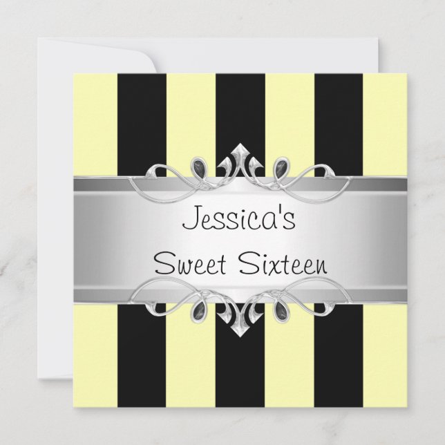 Convite Doce 16 Black Stripes Silver Jewel Party (Frente)