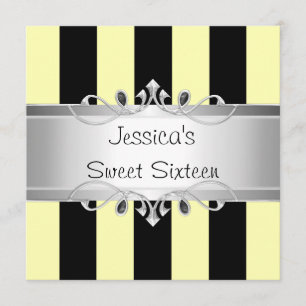 Convite Doce 16 Black Stripes Silver Jewel Party