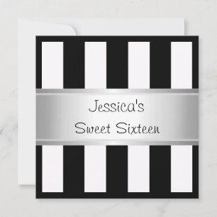 Convite Doce 16 Black & White Stripes Festa de Prata