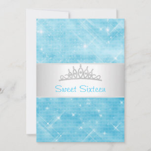 Convite Doce 16 Blue Glitter Silver Jewel Tiara Party 16