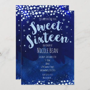 Convite Doce 16 Blue Winter Wonderland Starry Invitations.