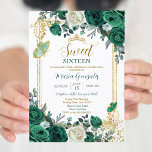 Convite Doce 16 Borboleta Verde Emerald Aniversário<br><div class="desc">Doce 16 Borboleta Verde Emerald e Convite de Aniversário Branco Mis Quince Anos,  15 Birthday, </div>