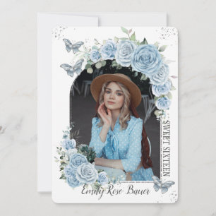 Convite Doce 16 Borboletas Azuis Florais de Aniversário Fo