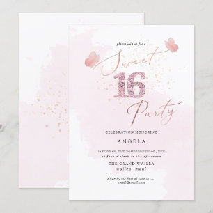 Convite Doce 16 Borboletas De Diamante Rosa Invit De Aquar