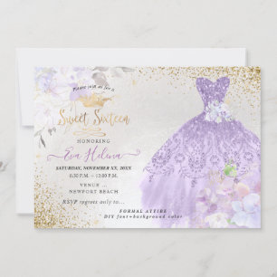 Convite Doce 16 Brilhantes Roxo Roxo Dourado