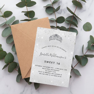 Convite Doce 16 cinzas, poeira de tiara-coroa
