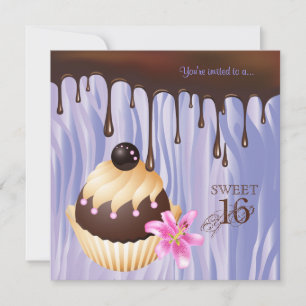 Convite Doce 16 Cupcake de Chocolate Roxo