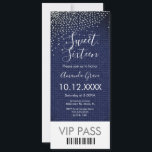 Convite Doce 16 Dentes Diamantes Gem Ticket<br><div class="desc">VIP Themed Invite Faux Glitter e Diamantes e Denim</div>