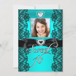 Convite Doce 16 Dezesseis Azul Teal Preto Renda Foto