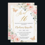 Convite Doce 16 Dezesseis Borboletas Florais Rosa Escamosa<br><div class="desc">Personalize este adorável convite do Sweet 16 com uma redação simples e rápida,  basta pressionar o botão personalizá-lo para reorganizar e formatar o estilo e a colocação do texto. Itens correspondentes disponíveis no repositório! c) O Feliz Cat Studio</div>
