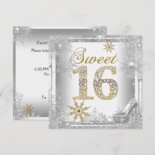 Convite Doce 16 Dezesseis Elite Prata Branco Ouro (Frente/Verso)