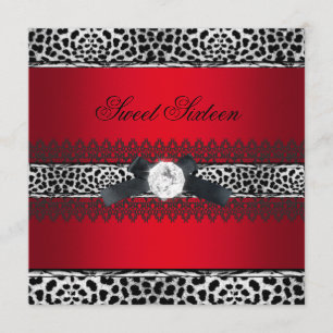 Convite Doce 16 Dezesseis Leopardo Vermelho Preto Diamante