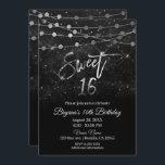Convite Doce 16 Dezesseis Luzes Negras e Prateadas<br><div class="desc">Doce 16 Festa de 16 Luzes Negras e Silver Sparkle</div>