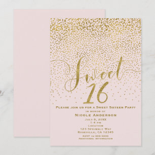 Convite DOCE 16 Dezesseis Pink Leve e Confetti Dourado