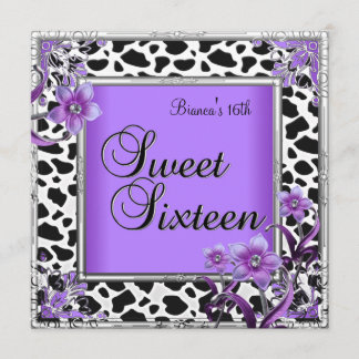 Convite Doce 16 Dezesseis Prateados Roxos Pretos
