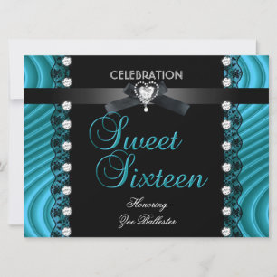 Convite Doce 16 Dezesseis Preto Azul Teal Branco Renda
