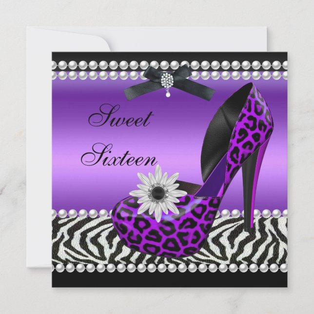 Convite Doce 16 Dezesseis Roxo Preto Zebra Leopardo (Frente)