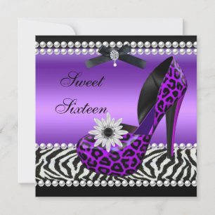 Convite Doce 16 Dezesseis Roxo Preto Zebra Leopardo