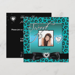 Convite Doce 16 Dezesseis Tule Preto Leopardo Foto