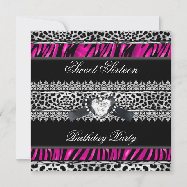 Convite Doce 16 Dezesseis Zebra Leopardo Rosa Preto Diaman (Frente)