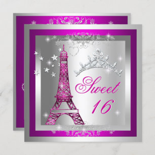 Convite Doce 16 Doce 16 Torre Rosa Tiara Eiffel