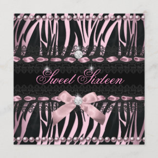 Convite Doce 16 Doce Dezesseis Rosa Preto Listra de Zebra 