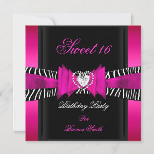 Convite Doce 16 Doce Dezesseis Rosa Quente Listras Pretas