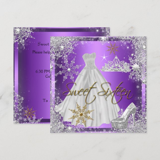 Convite Doce 16 Doce Dezesseis Roxo Branco Dourado Elite (Frente/Verso)