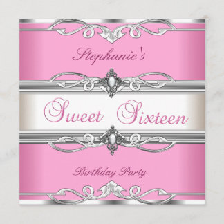 Convite Doce 16 doces Seis Prata Rosa Festa de aniversário