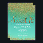 Convite Doce 16 Dourado brilhante e Festa de aniversário<br><div class="desc">Doce 16 Convites de aniversário Dourados De Lixo E Teal.</div>