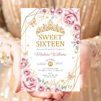 Doce 16 Elegante Chique Rosas Rosa Dourado