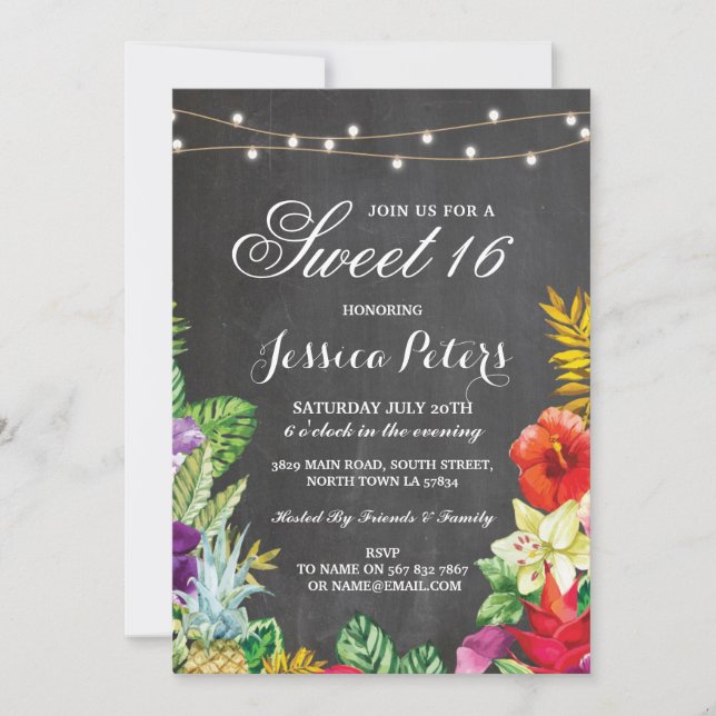 Convite Doce 16 Festa Aloha Luzes Tropicais Convidam (Frente)